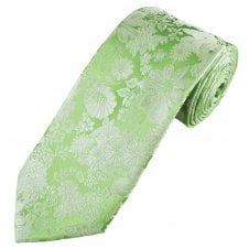 Ties Planet Gold Label Sage Green & Silver Flower Patterned Men's Silk Tie
