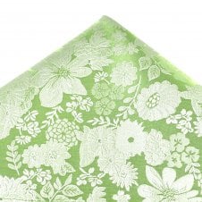 Ties Planet Gold Label Sage Green & Silver Flower Patterned Silk Pocket Square Handkerchief