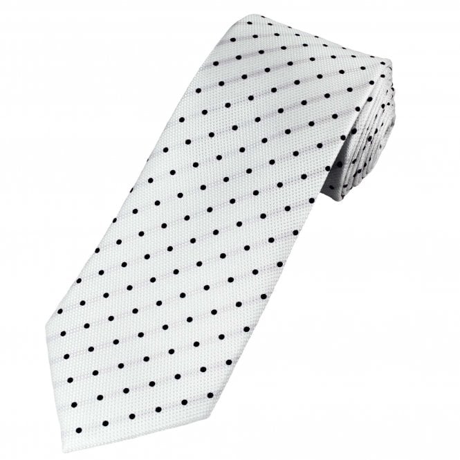  Gold Label White & Black Polka Dot Men's Silk Tie