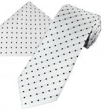 Ties Planet Gold Label White & Black Polka Dot Silk Men's Tie & Pocket Square Handkerchief Set