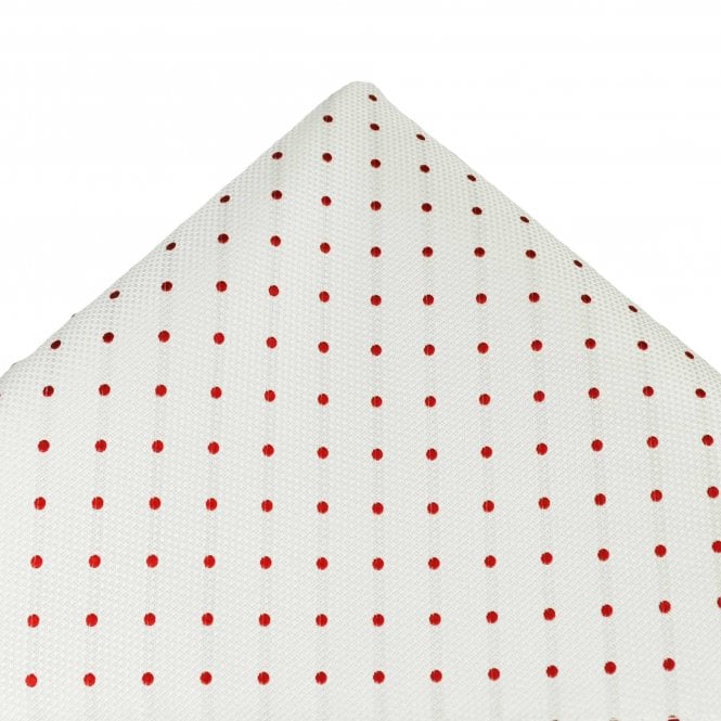  Gold Label White & Red Polka Dot Silk Pocket Square Handkerchief