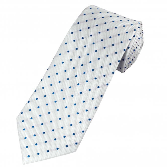 Ties Planet Gold Label White & Royal Blue Polka Dot Men's Silk Tie