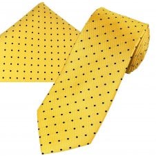 Ties Planet Gold Label Yellow & Black Polka Dot Silk Men's Tie & Pocket Square Handkerchief Set