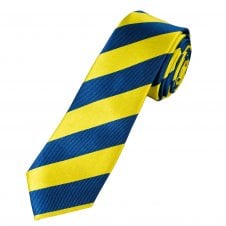  Ties Planet Gold Label Yellow & Blue Striped Men's Silk Skinny Tie