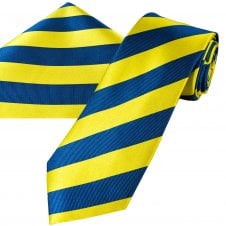 Ties Planet Gold Label Yellow & Blue Striped Men's Silk Tie & Pocket Square Handkerchief Set