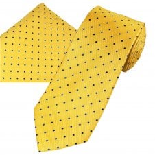 Ties Planet Gold Label Yellow & Royal Blue Polka Dot Silk Men's Tie & Pocket Square Handkerchief Set