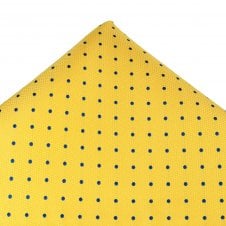 Ties Planet Gold Label Yellow & Royal Blue Polka Dot Silk Pocket Square Handkerchief