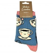 "Time for Tea" Blue & Pink Cotton Rich Ladies Socks