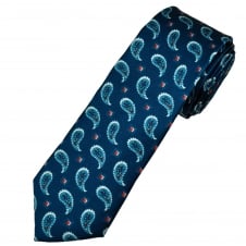 Tootal Navy Blue, Red & White Paisley Patterned Silk Designer Tie