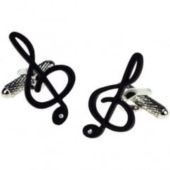 Treble Clef Novelty Cufflinks - Black With Crystal