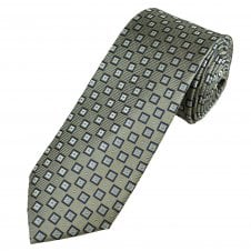 Tresanti Beige, Navy & Light Blue Square Patterned Men's Silk Designer Tie