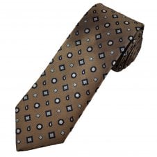 Tresanti Beige, Navy, Sky Blue & Silver Motif Pattern Men's Silk Tie