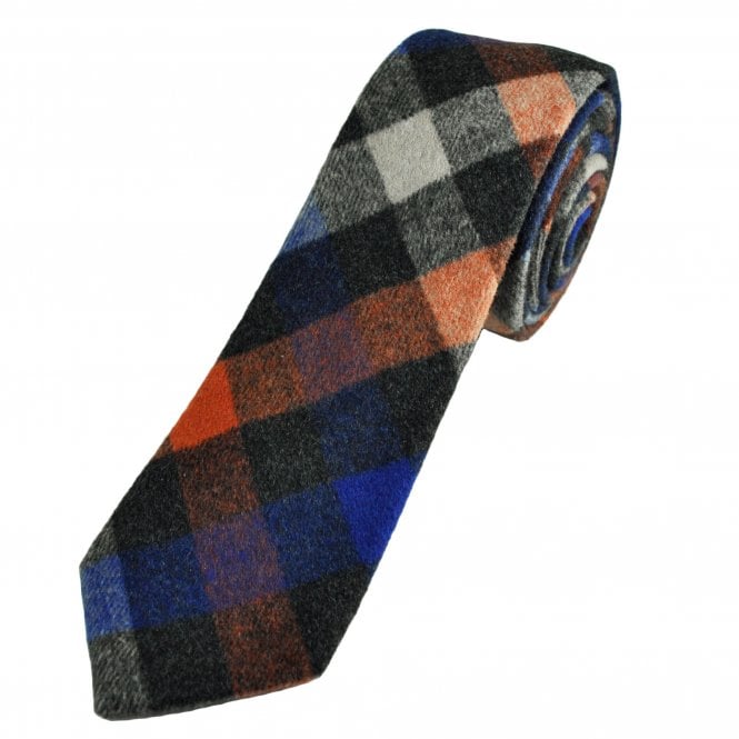 Tresanti Black, Beige, Royal Blue & Orange Checked Men's Wool Blend Tie