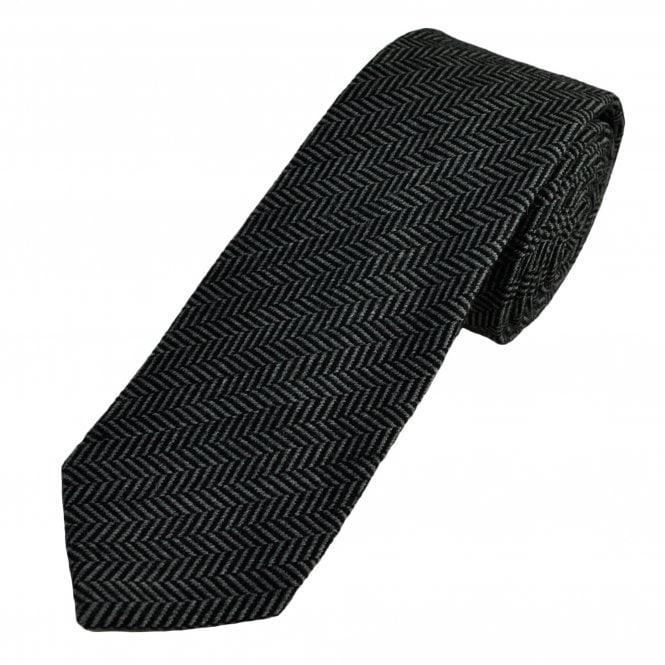 Tresanti Black & Charcoal Grey Herringbone Pattern Wool Blend Men's Designer Tie