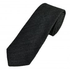 Tresanti Black & Charcoal Grey Herringbone Pattern Wool Blend Men's Designer Tie
