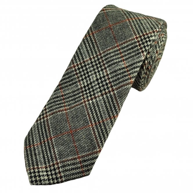 Tresanti Black, Cream & Red Check Pattern 100% Wool Men's Tie