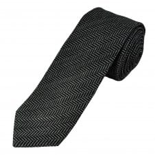 Tresanti Black & Grey Herringbone Wool Blend Men's Tie