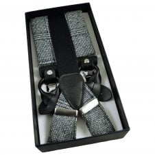 Tresanti Black & Grey Men's Trouser Braces - Dual 2-in-1 Black Leather Ends and Silver Clips