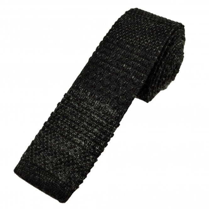Tresanti Black & Grey Patterned Wool Knitted Skinny Tie