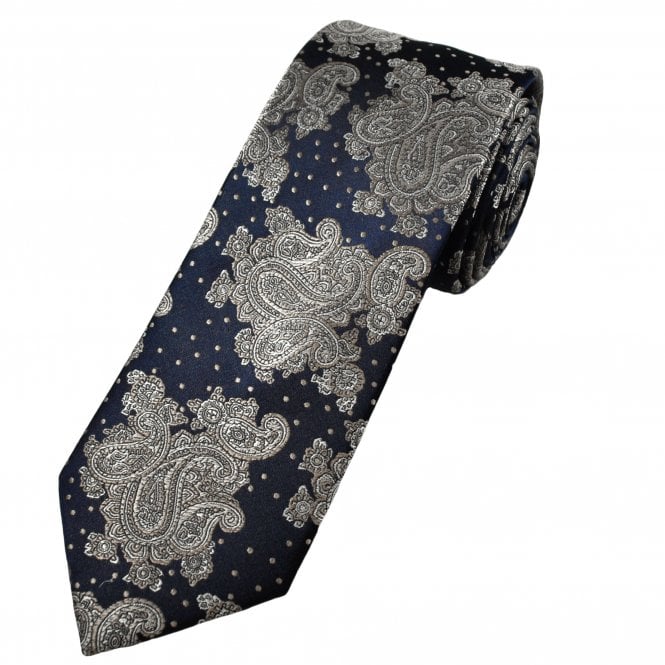 Tresanti Black, Grey & Silver Paisley Pattern Men's Designer Silk Tie