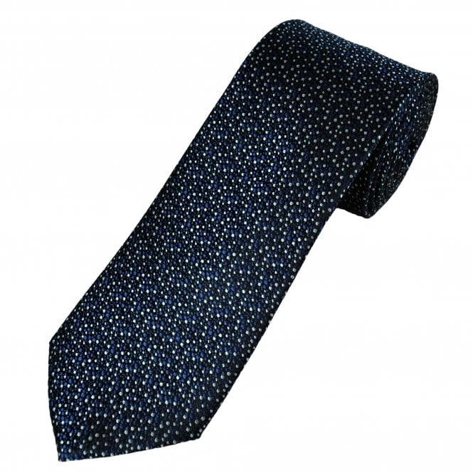 Tresanti Black, Navy Blue & Silver Spots Patterned Silk Designer Tie