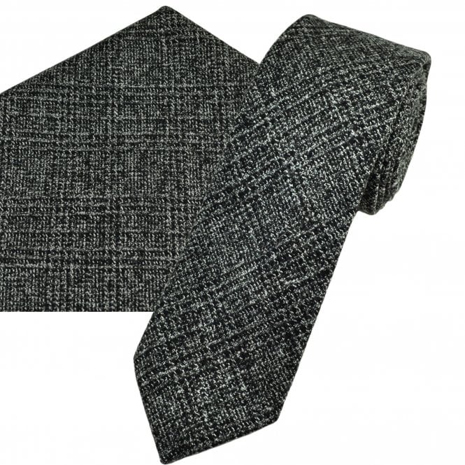 Tresanti Black & Silver Check Pattern Wool Blend Men's Tie & Pocket Square Handkerchief Set