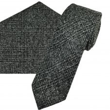 Tresanti Black & Silver Check Pattern Wool Blend Men's Tie & Pocket Square Handkerchief Set