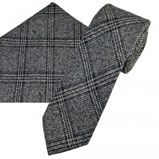 Tresanti Black & Silver Checked Wool Blend Men's Tie & Pocket Square Handkerchief Set