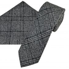 Tresanti Black & Silver Checked Wool Blend Men's Tie & Pocket Square Handkerchief Set