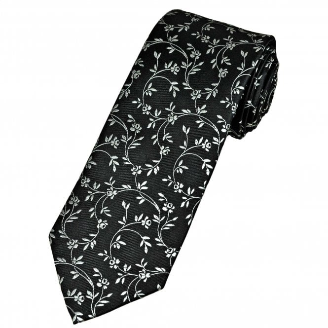 Tresanti Black & Silver Flower Pattern Men's Silk Tie