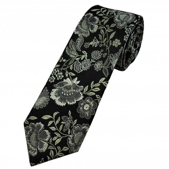 Tresanti Black, Silver & Grey Floral Pattern Men's Designer Silk Tie