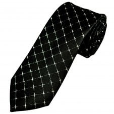 Tresanti Black & Silver Lurex Checked Patterned Men's Silk Designer Tie