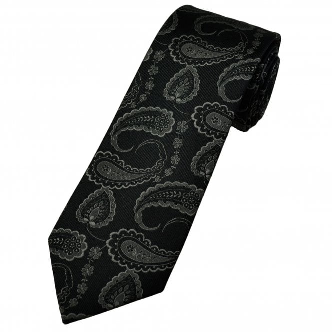 Tresanti Black & Silver Paisley Pattern Men's Designer Silk Tie