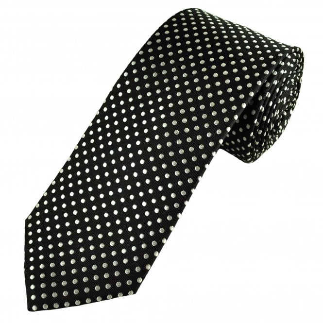 Tresanti Black & Silver Polka Dot Men's Silk Designer Tie