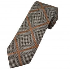 Tresanti Black, Silver & Rust Orange Check Pattern Luxury Men's Silk Tie