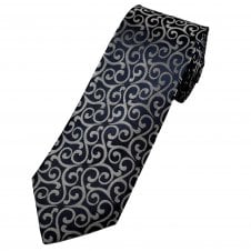 Tresanti Black & Silver Swirl Pattern Men's Designer Silk Tie