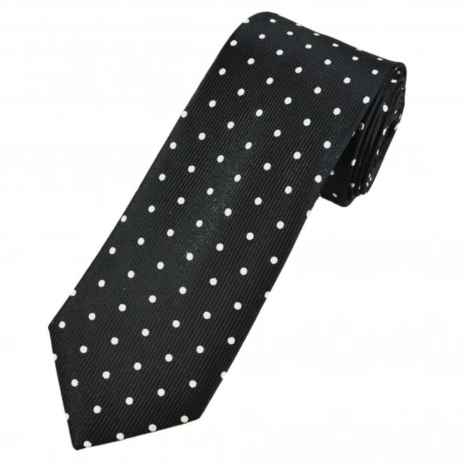 Tresanti Black & Silver-White Polka Dot Men's Silk Tie