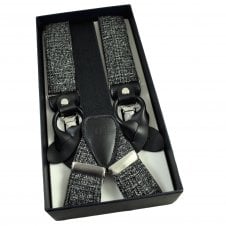 Tresanti Black & White Men's Trouser Braces - Dual 2-in-1 Black Leather Ends and Silver Clips
