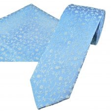 Tresanti Blue & Silver Floral Pattern Men's Designer Silk Tie & Pocket Square Handkerchief Set
