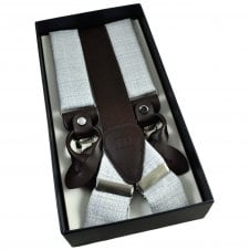 Tresanti Blue & Silver Grey Men's Trouser Braces - Dual 2-in-1 Brown Leather Ends and Silver Clips