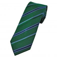Tresanti Bottle Green, Navy & Light Blue Striped Men's Designer Silk Tie