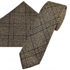 Tresanti Brown & Beige Checked Wool Blend Men's Tie & Pocket Square Handkerchief Set