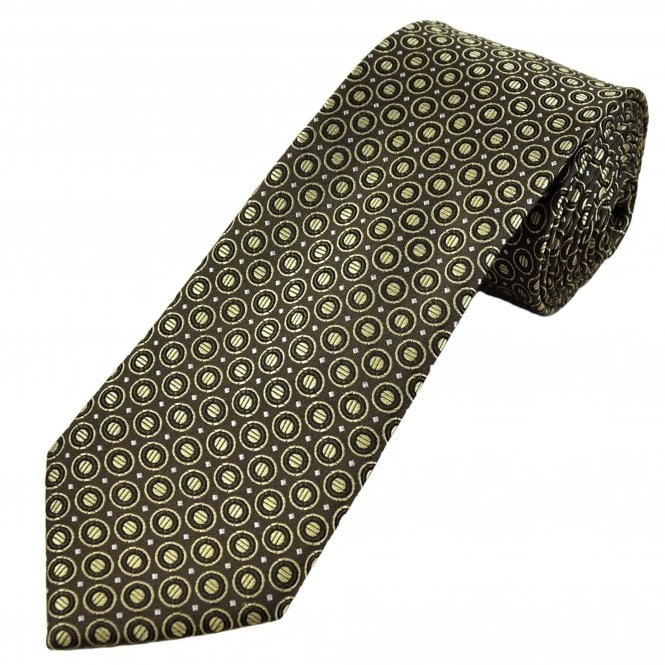 Tresanti Brown, Beige & Silver Circle Motif Pattern Men's Silk Tie 