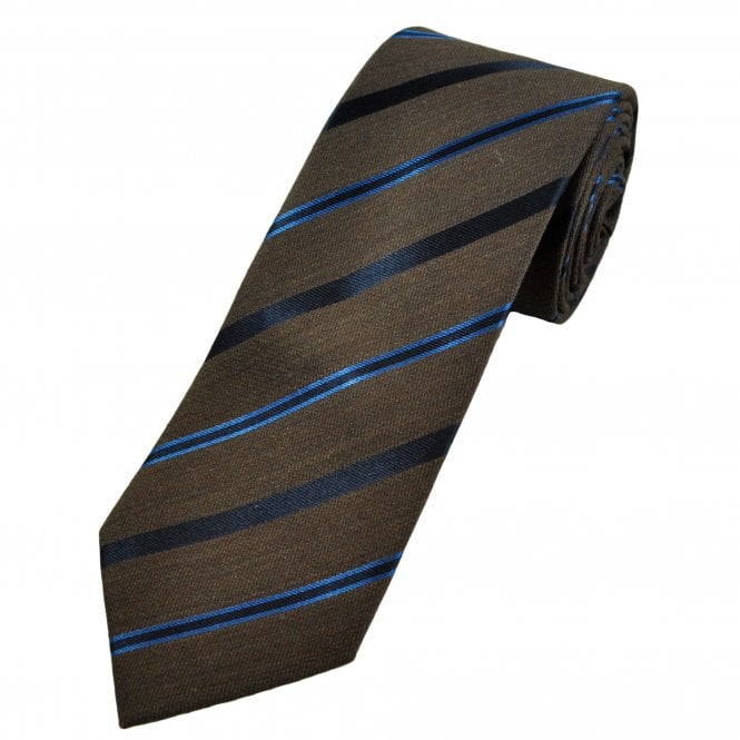 Tresanti Brown, Blue & Navy Striped Wool Silk Blend Men's Tie