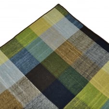 Tresanti Brown, Green & Navy with Brown Edge Checked Linen Pocket Square Handkerchief
