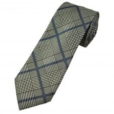 Tresanti Brown, Silver & French Navy Blue Check Pattern Luxury Men's Silk Tie