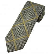 Tresanti Brown, Silver & Lemon Yellow Check Pattern Luxury Men's Silk Tie