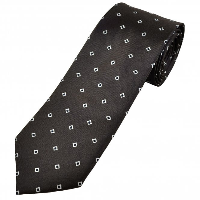 Tresanti Brown, White & Navy Blue Diamond Pattern Men's Designer Silk Tie