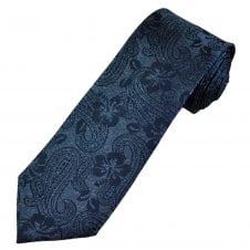 Tresanti Celeste Air Force Blue & Navy Flower & Paisley Pattern Men's Silk Designer Tie