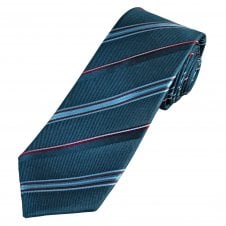 Tresanti Celeste Air Force Blue, Sky, Burgundy, Silver & Navy Striped Men's Silk Designer Tie